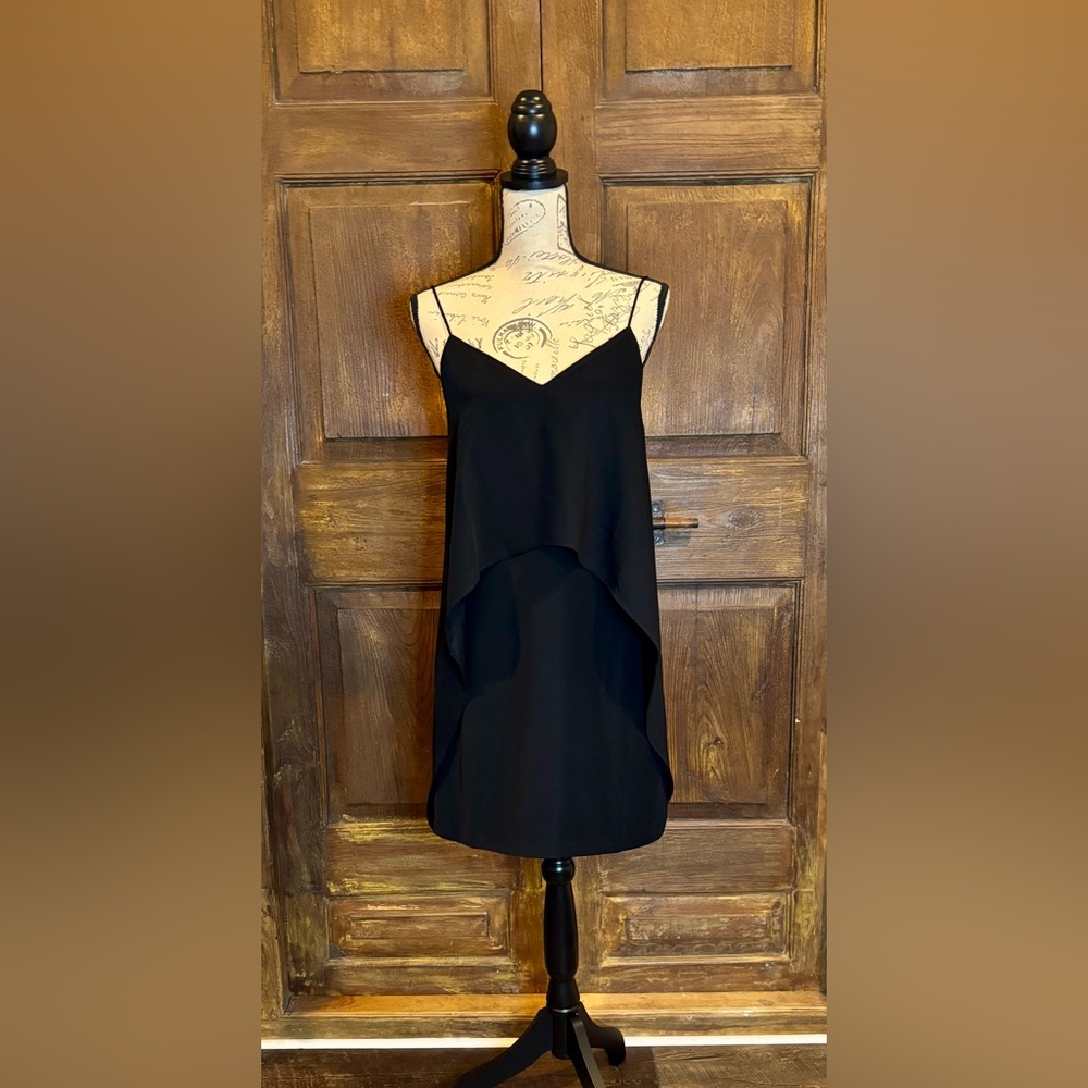 White House Black Market Black Asymmetrical Ruffled Slip Dress